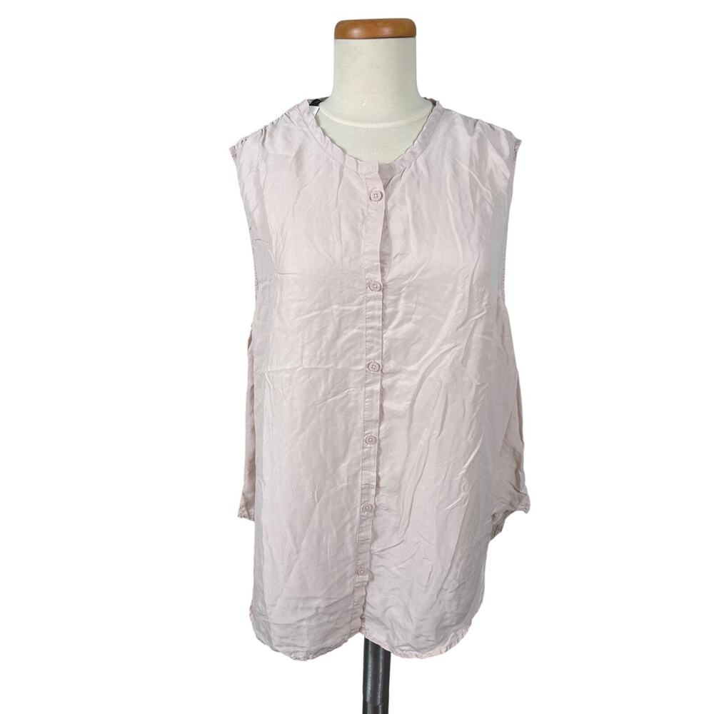 Unsubscribed Women's Medium Peach Silk‎ Button Front Lightweight Flowy Tunic Top